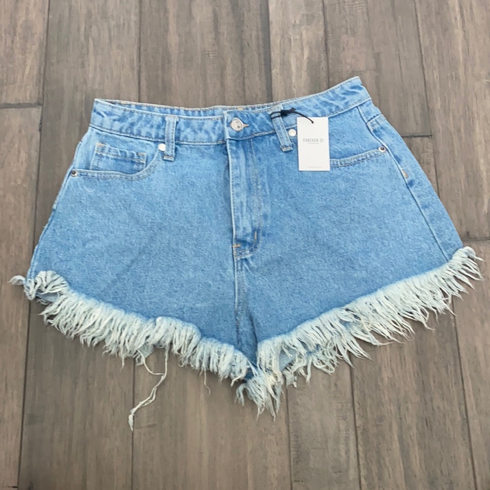 Forever 21 High Rise Frayed Hem Jean Shorts Sz 28